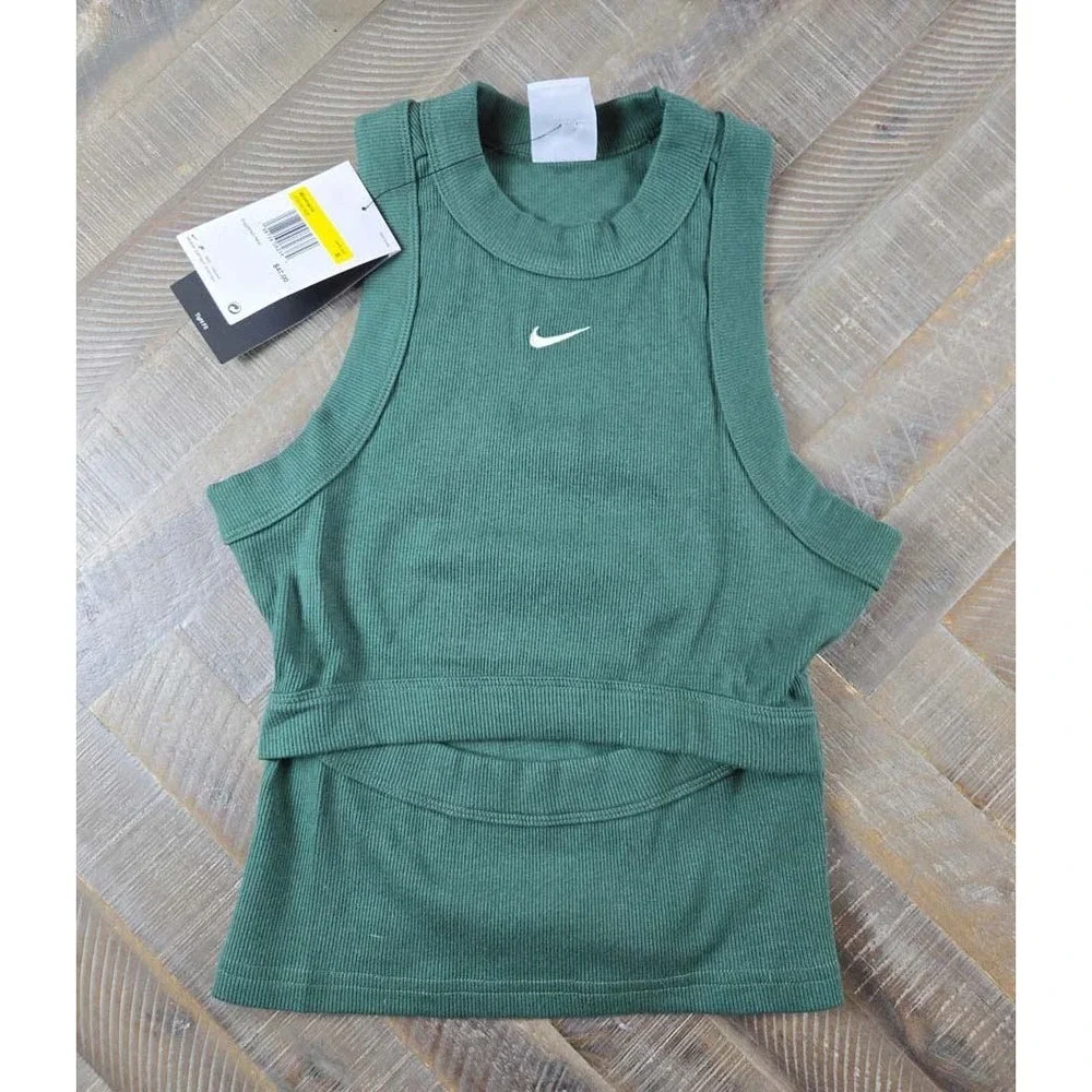 Nike Womens Ribbed Cutout Tank Top Green Sportswear IF0238-323 Small NWT